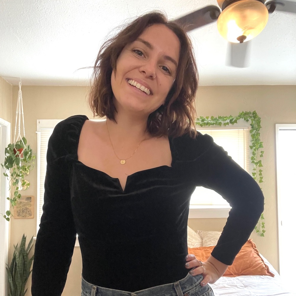 Black Velvet Puffed Sleeve Bodysuit